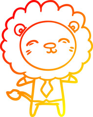 warm gradient line drawing cartoon lion in business clothes