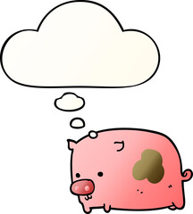 cartoon pig and thought bubble in smooth gradient style
