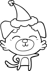 line drawing of a dog pointing wearing santa hat