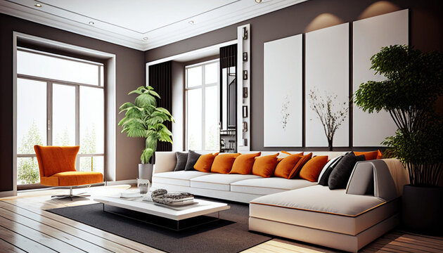 Interior modern living room &mdash; Generative AI