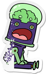 distressed sticker of a cartoon robot