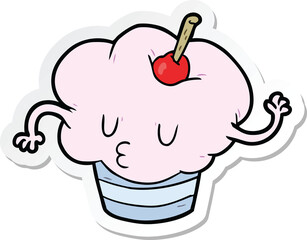 sticker of a cartoon cupcake