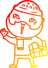 warm gradient line drawing cartoon happy bearded man