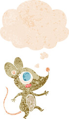 cartoon mouse and thought bubble in retro textured style