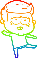rainbow gradient line drawing cartoon tired man