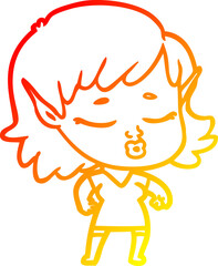 warm gradient line drawing pretty cartoon elf girl