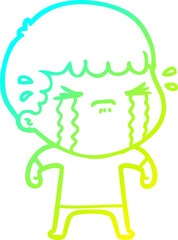 cold gradient line drawing cartoon man crying