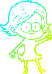 cold gradient line drawing happy cartoon girl