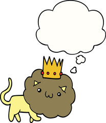cartoon lion with crown and thought bubble