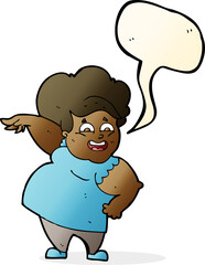 cartoon overweight woman with speech bubble