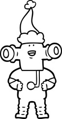 friendly line drawing of a alien wearing santa hat