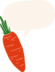 cartoon carrot and speech bubble in retro style