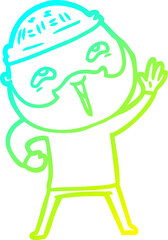 cold gradient line drawing cartoon happy bearded man