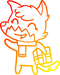 warm gradient line drawing happy cartoon fox