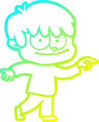 cold gradient line drawing happy cartoon man