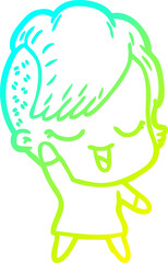 cold gradient line drawing happy cartoon girl