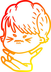 warm gradient line drawing cartoon frustrated woman