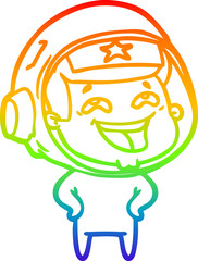 rainbow gradient line drawing cartoon laughing astronaut