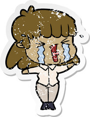 distressed sticker of a cartoon woman in tears