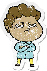 distressed sticker of a cartoon angry man