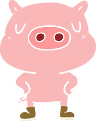flat color style cartoon pig wearing boots