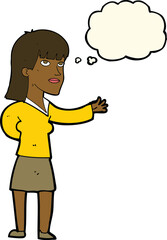 cartoon woman explaining with thought bubble