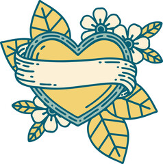 tattoo style icon of a heart and banner