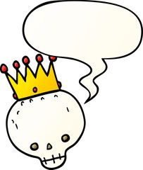 cartoon skull and crown and speech bubble in smooth gradient style