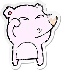 distressed sticker of a cartoon tired bear rubbing eyes