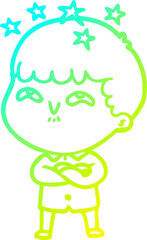 cold gradient line drawing cartoon amazed boy