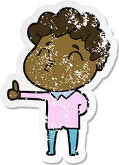 distressed sticker of a cartoon man pouting