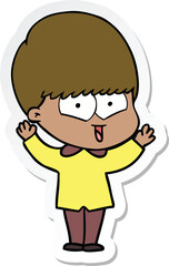 sticker of a cartoon happy boy