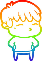 rainbow gradient line drawing cartoon curious boy