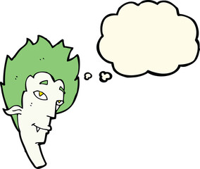 cartoon vampire head with thought bubble