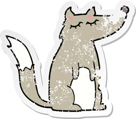 distressed sticker of a cartoon wolf