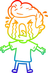 rainbow gradient line drawing cartoon crying man