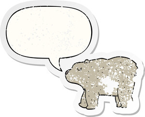 cartoon bear and speech bubble distressed sticker