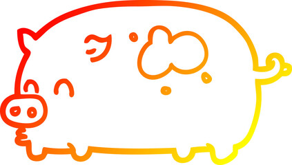 warm gradient line drawing cute cartoon pig