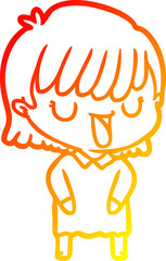 warm gradient line drawing cartoon woman