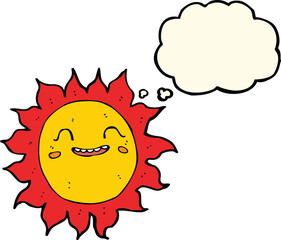 cartoon happy sun with thought bubble