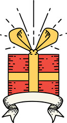 banner with tattoo style christmas present