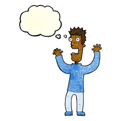 cartoon terrified man with thought bubble