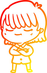 warm gradient line drawing cartoon woman