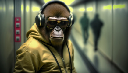 Monkey ape in the subway. sketch art for artist creativity and inspiration. generative AI