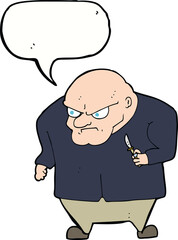 cartoon evil man with speech bubble