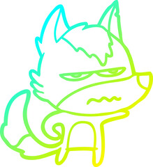 cold gradient line drawing cartoon annoyed wolf