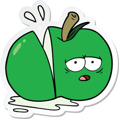 sticker of a cartoon sliced apple