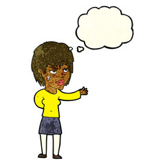 cartoon woman with sticking plaster on face with thought bubble