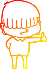 warm gradient line drawing cartoon boy with untidy hair