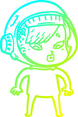 cold gradient line drawing cartoon astronaut woman